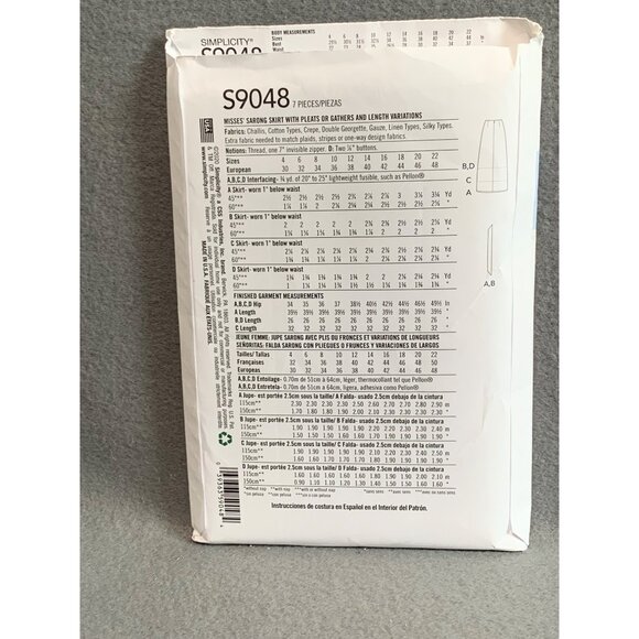 Simplicity S9048 Easy-To-Sew Wrap Skirt Pattern Sizes 4-12 Misses Sarong - Picture 2 of 2